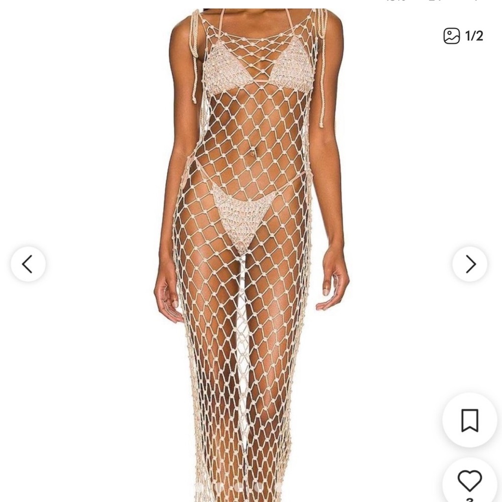 Tularosa Beige Crochet Net Swim Coverup